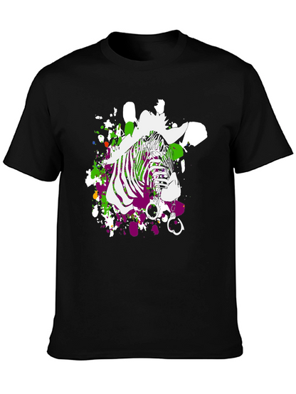 Zebra Graphic Print Mens T-Shirt - Black
