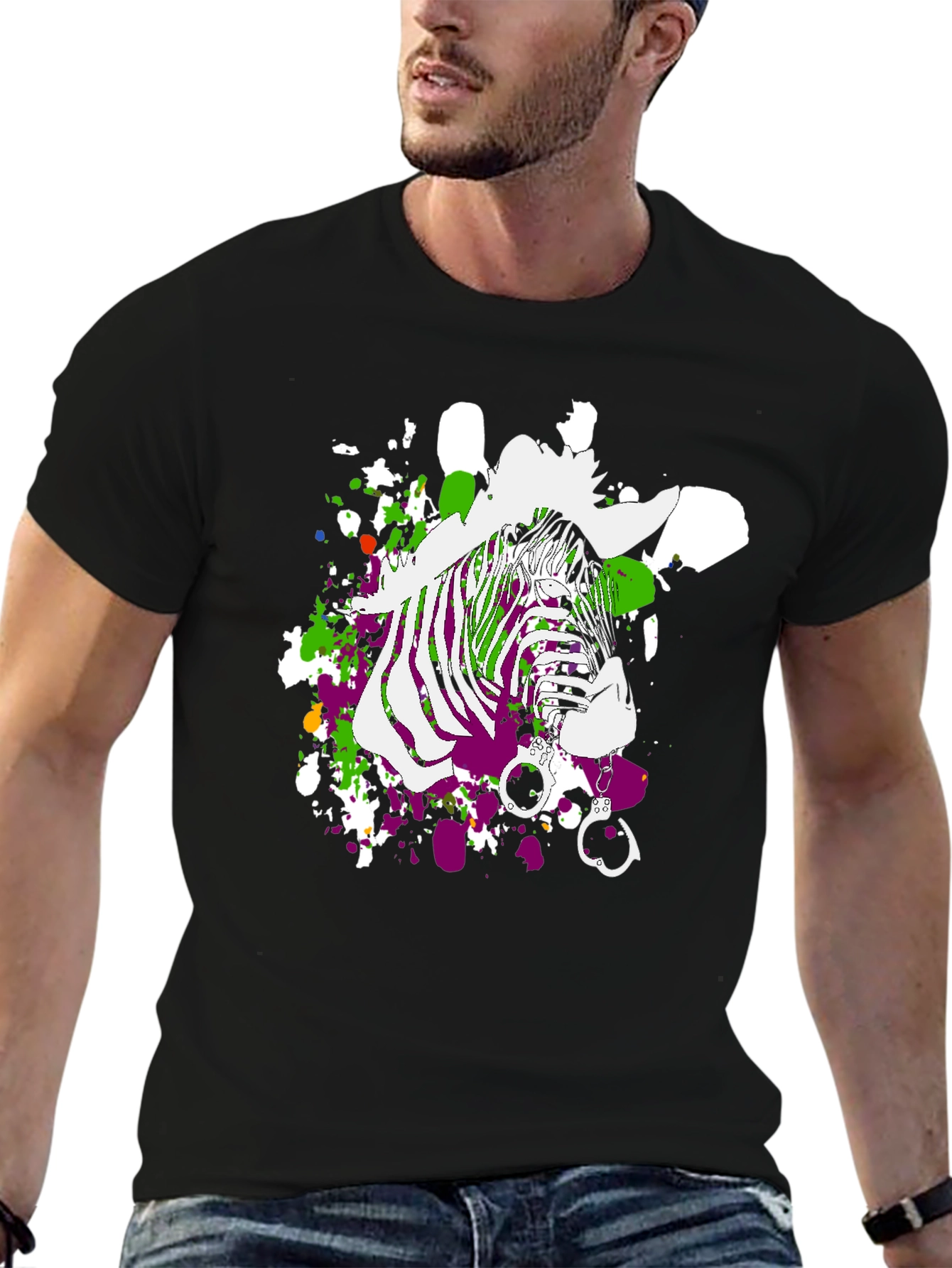 Zebra Graphic Print Mens T-Shirt - Black