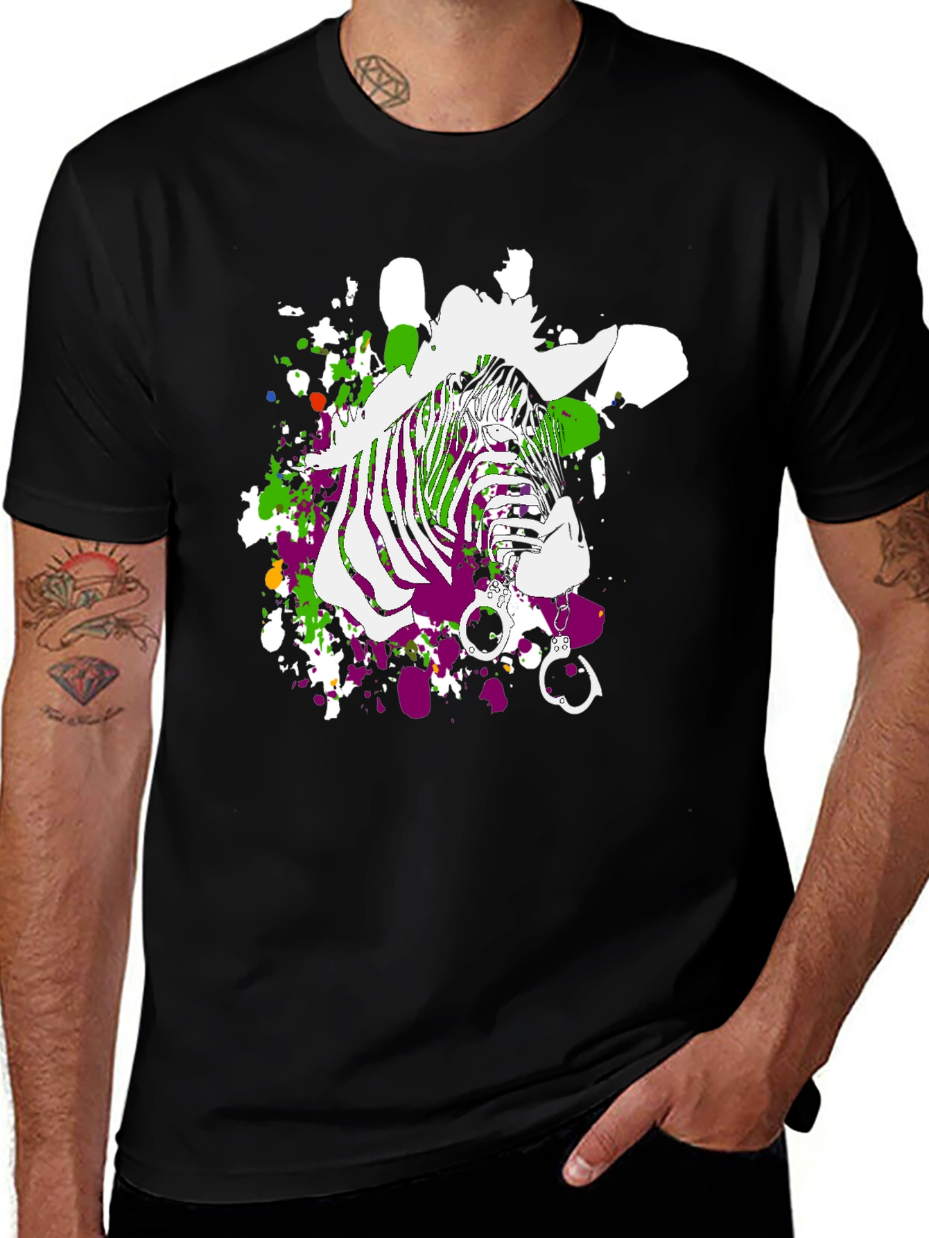 Zebra Graphic Print Mens T-Shirt - Black