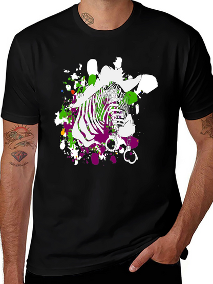 Zebra Graphic Print Mens T-Shirt - Black