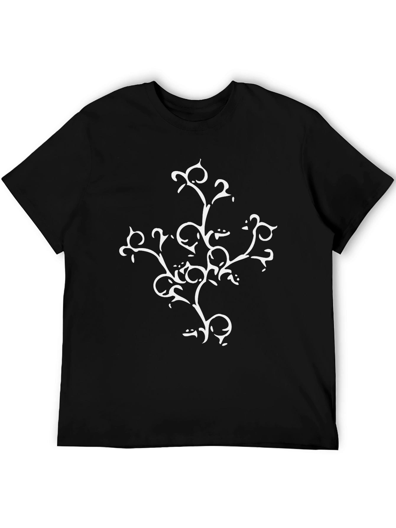 Black T-Shirt with White Botanical Design