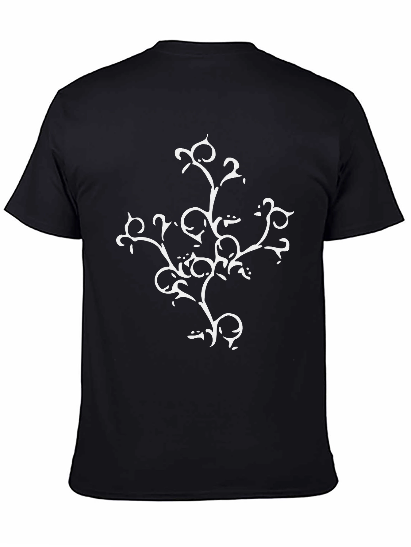 Black T-Shirt with White Botanical Design