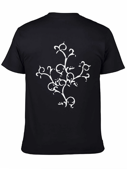 Black T-Shirt with White Botanical Design
