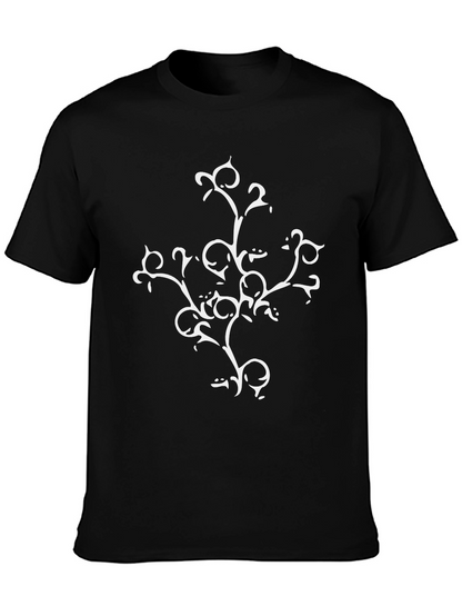 Black T-Shirt with White Botanical Design
