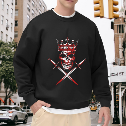 Crowned Skull Crossed Daggers Crewneck Sweatshirt - Gothic Punk Rock Pullover