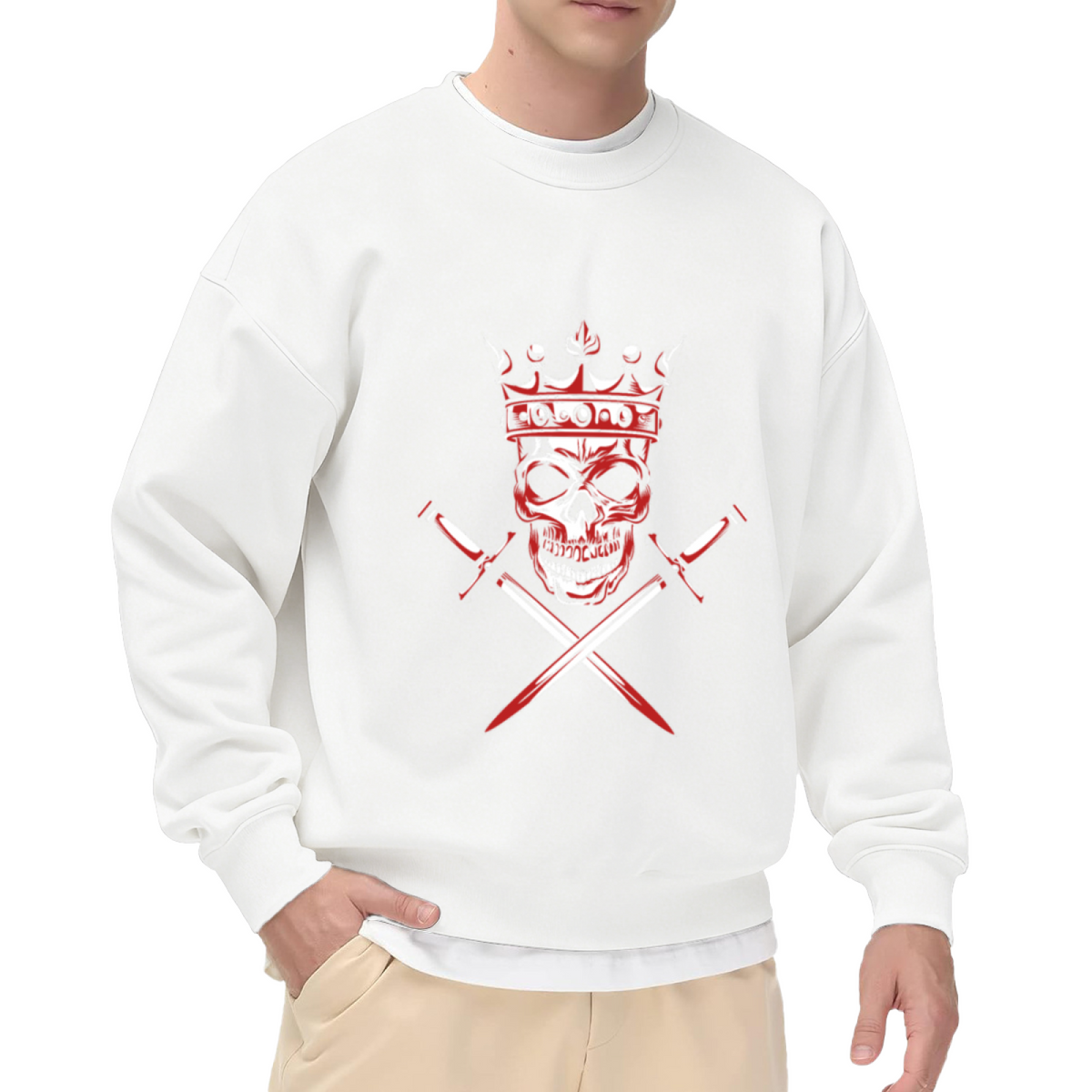 Crowned Skull Crossed Daggers Crewneck Sweatshirt - Gothic Punk Rock Pullover