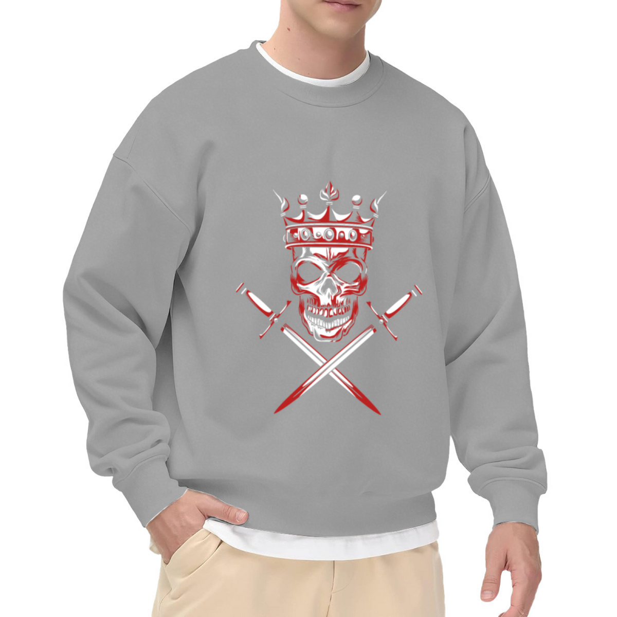 Crowned Skull Crossed Daggers Crewneck Sweatshirt - Gothic Punk Rock Pullover