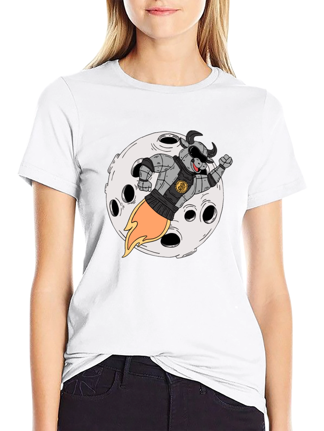 Bull Riding Rocket to the Moon T-Shirt
