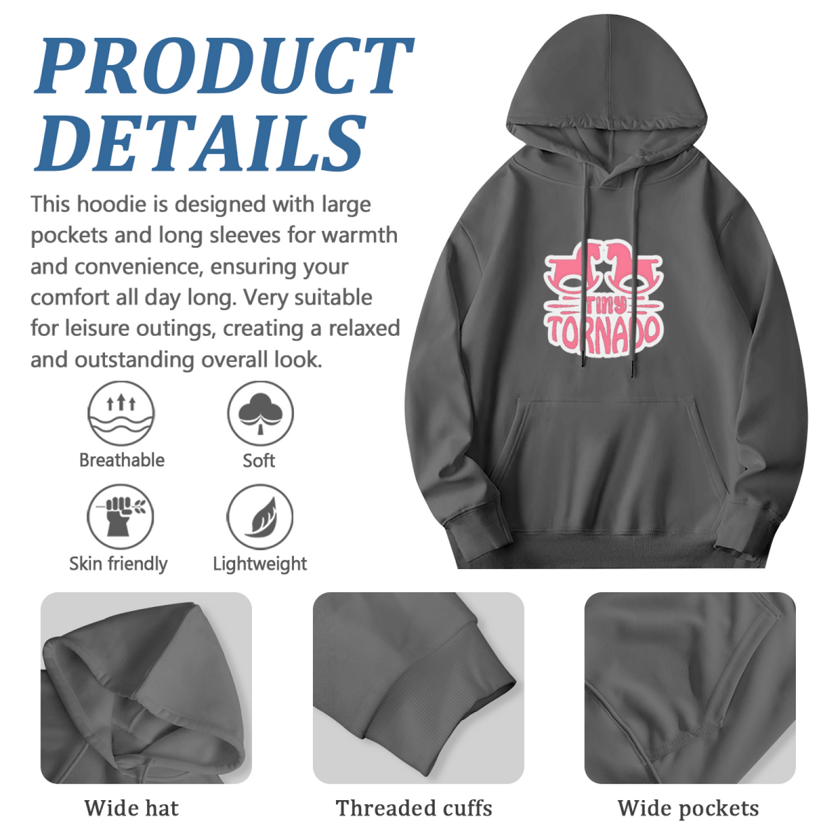 Tims Tornado Retro Pink Logo Grey Hoodie