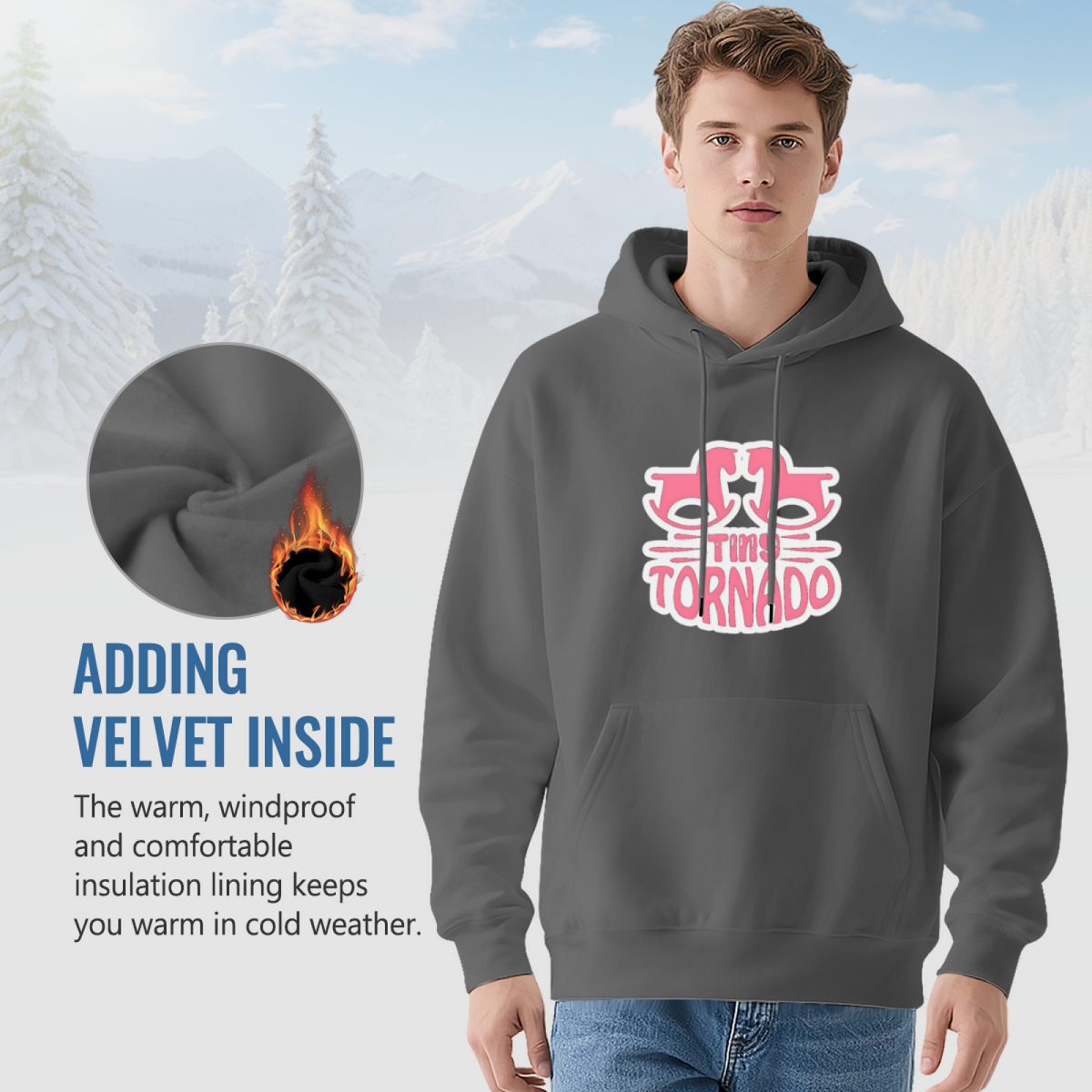 Tims Tornado Retro Pink Logo Grey Hoodie