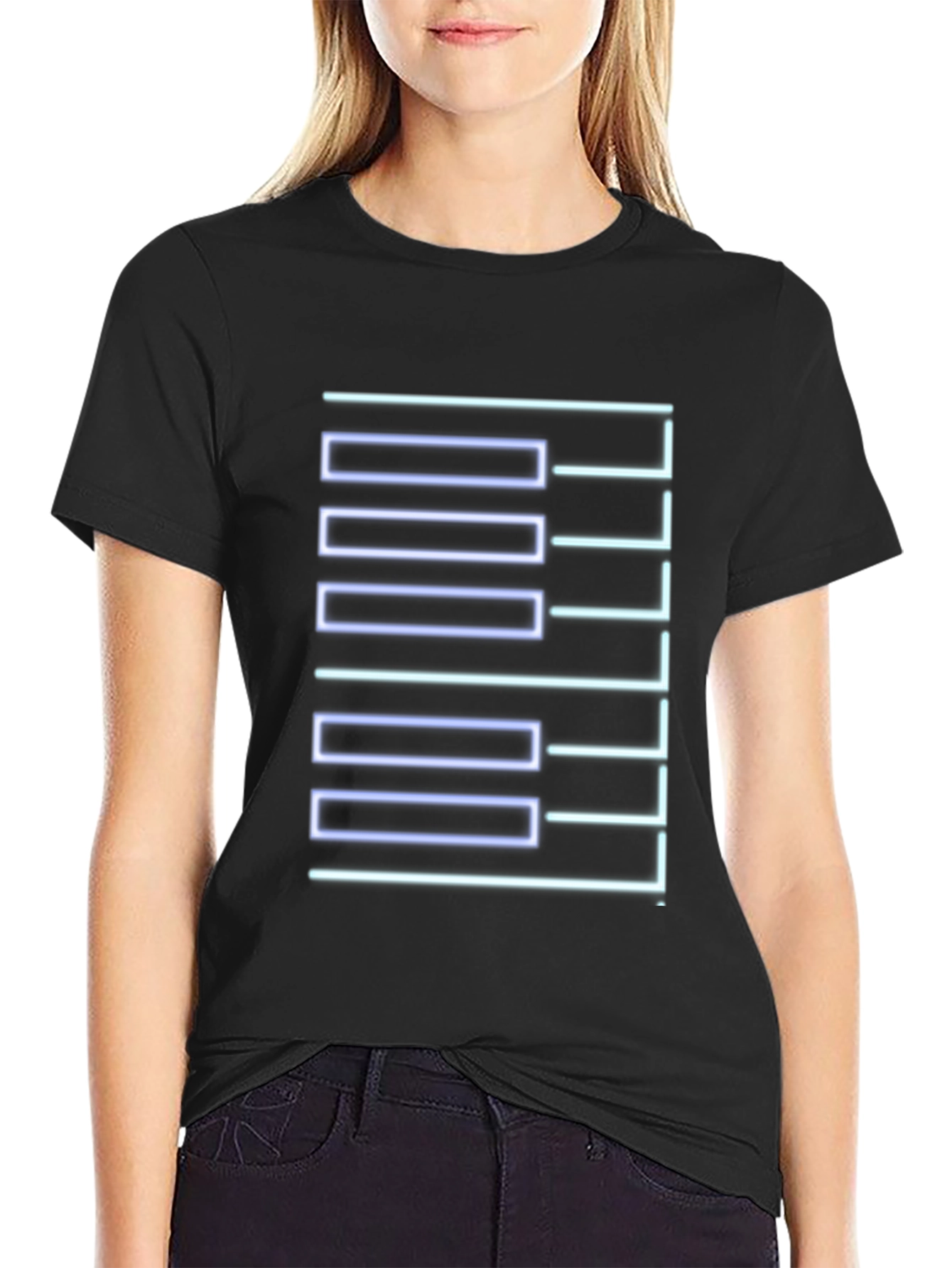 Geometric Neon Graphic Print Black T-Shirt