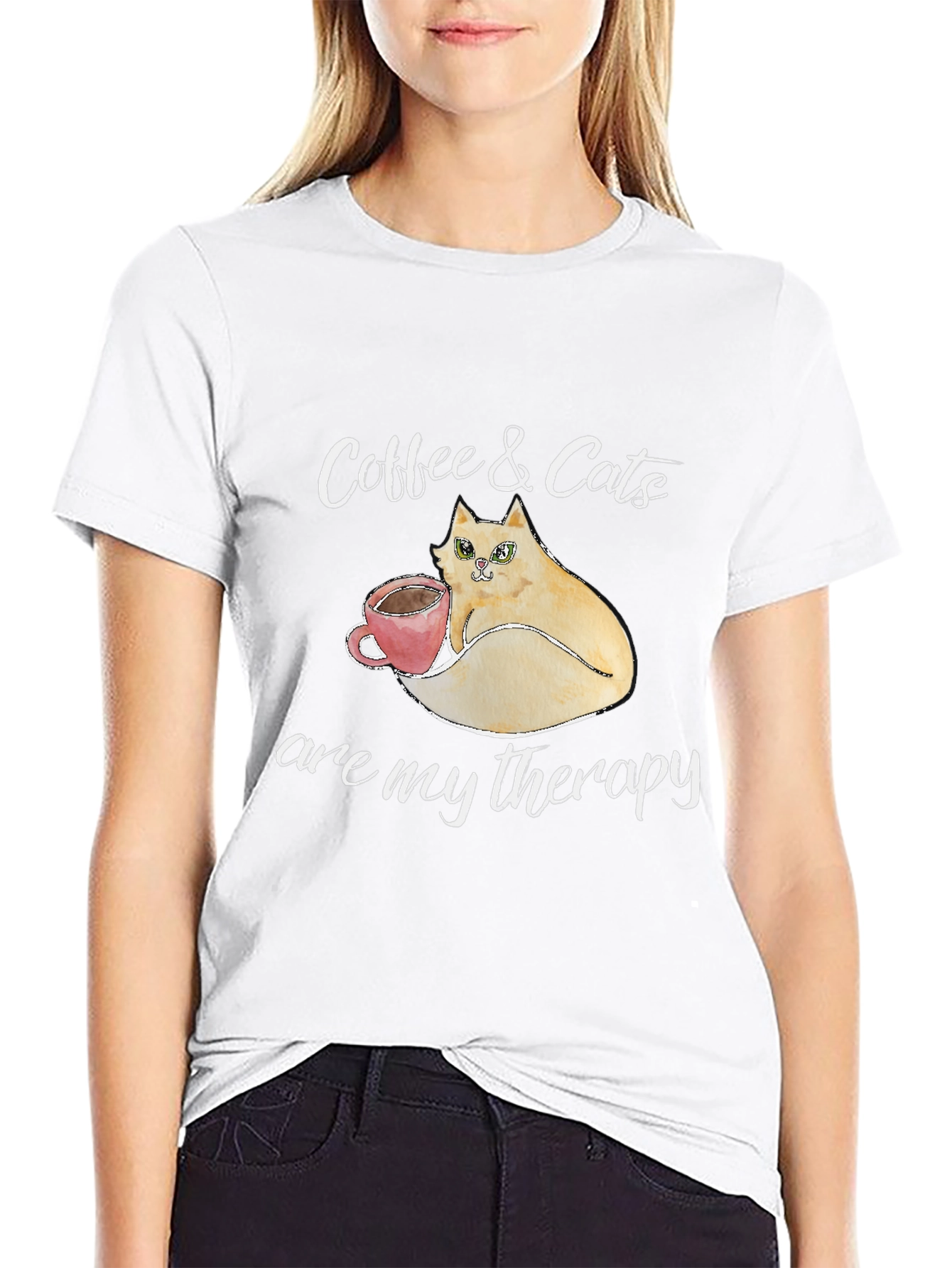 Coffee & Cats Therapy T-Shirt - Unique Design
