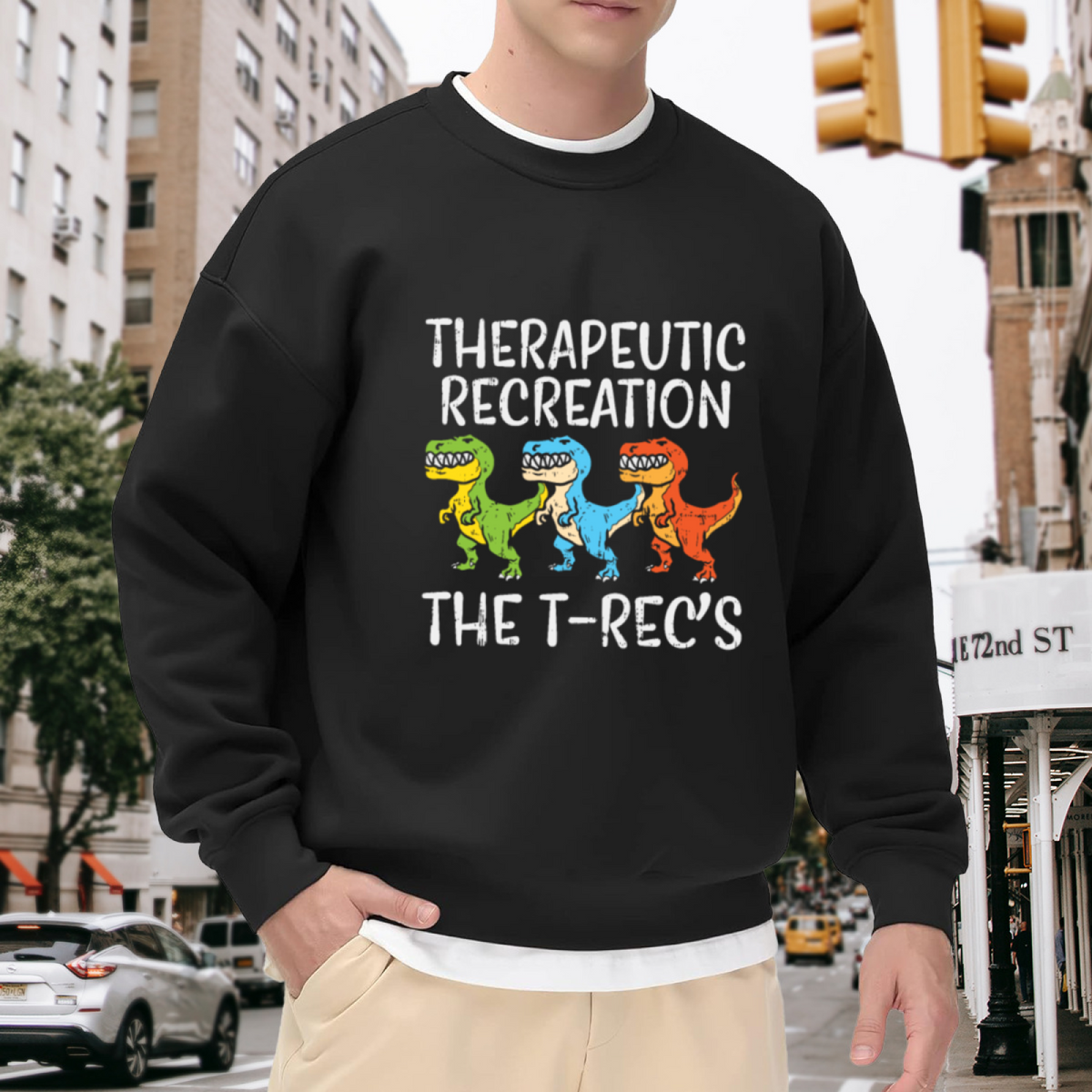 Therapeutic Recreation T-Rex Crewneck Sweatshirt - Funny Dinosaur Group Costume Pullover