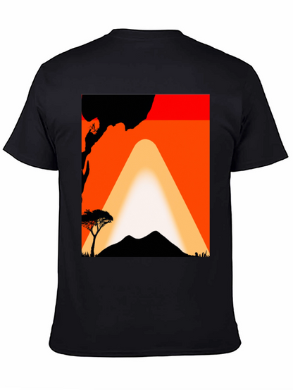 Sunset Mountain Graphic Tee - Black Cotton T-Shirt