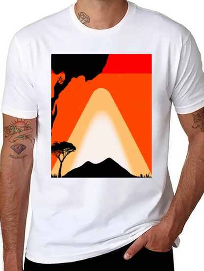 Sunset Mountain Graphic Tee - Black Cotton T-Shirt