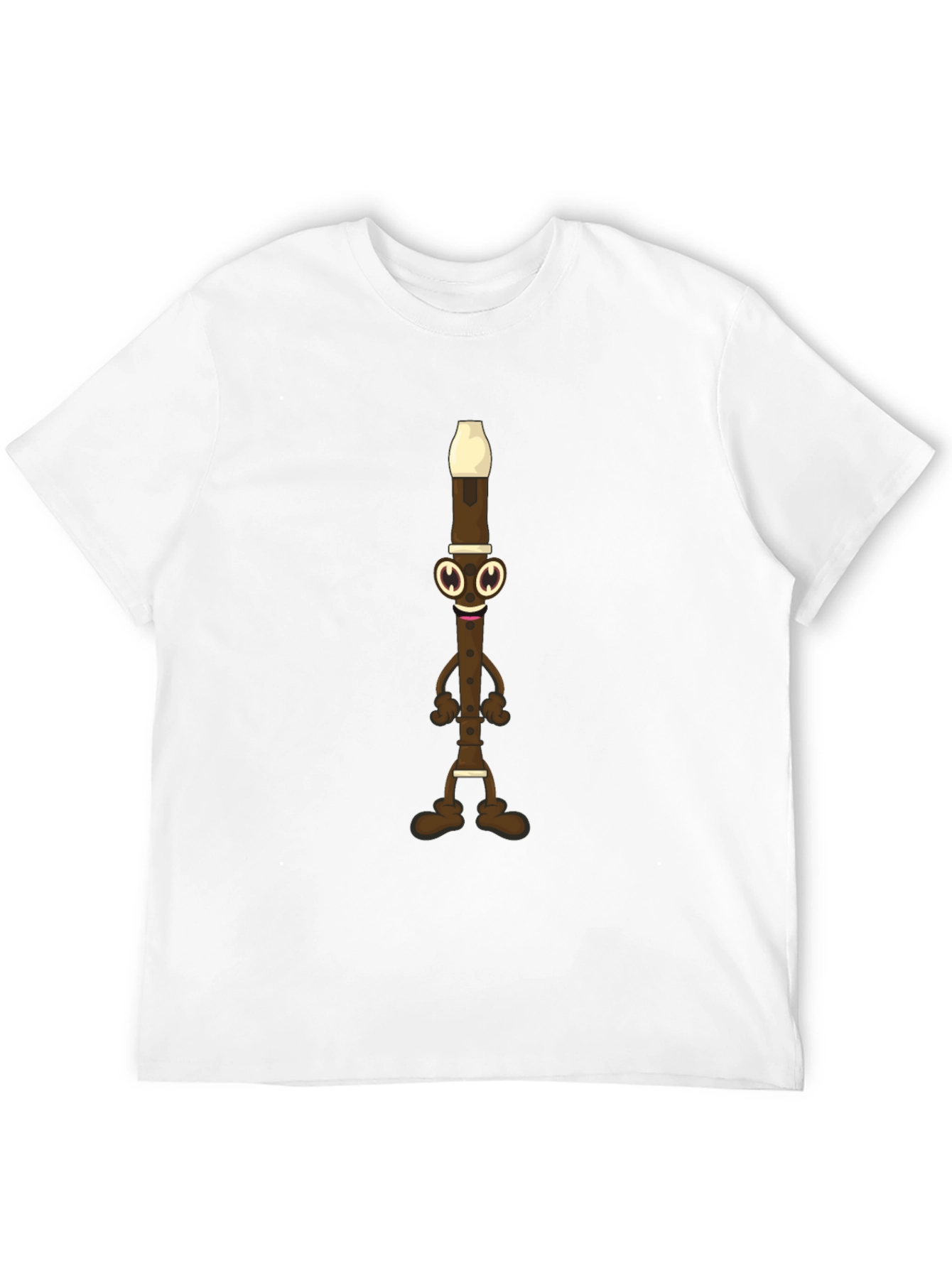 Funny Flute Cartoon Graphic Tee - Black Cotton