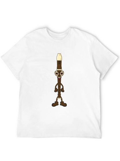 Funny Flute Cartoon Graphic Tee - Black Cotton