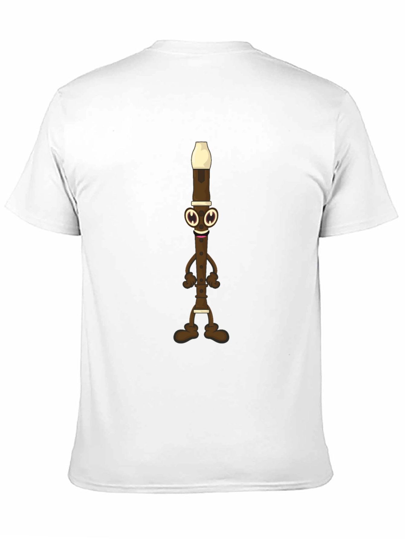 Funny Flute Cartoon Graphic Tee - Black Cotton