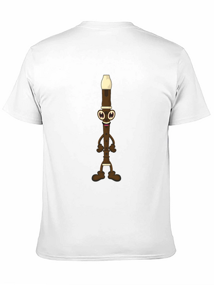 Funny Flute Cartoon Graphic Tee - Black Cotton