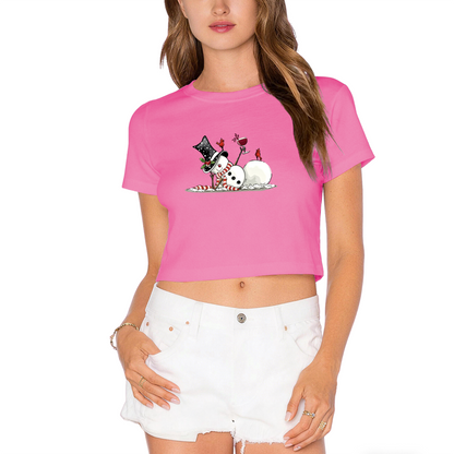 Funny Drunk Snowman Christmas Party Women Crop Top