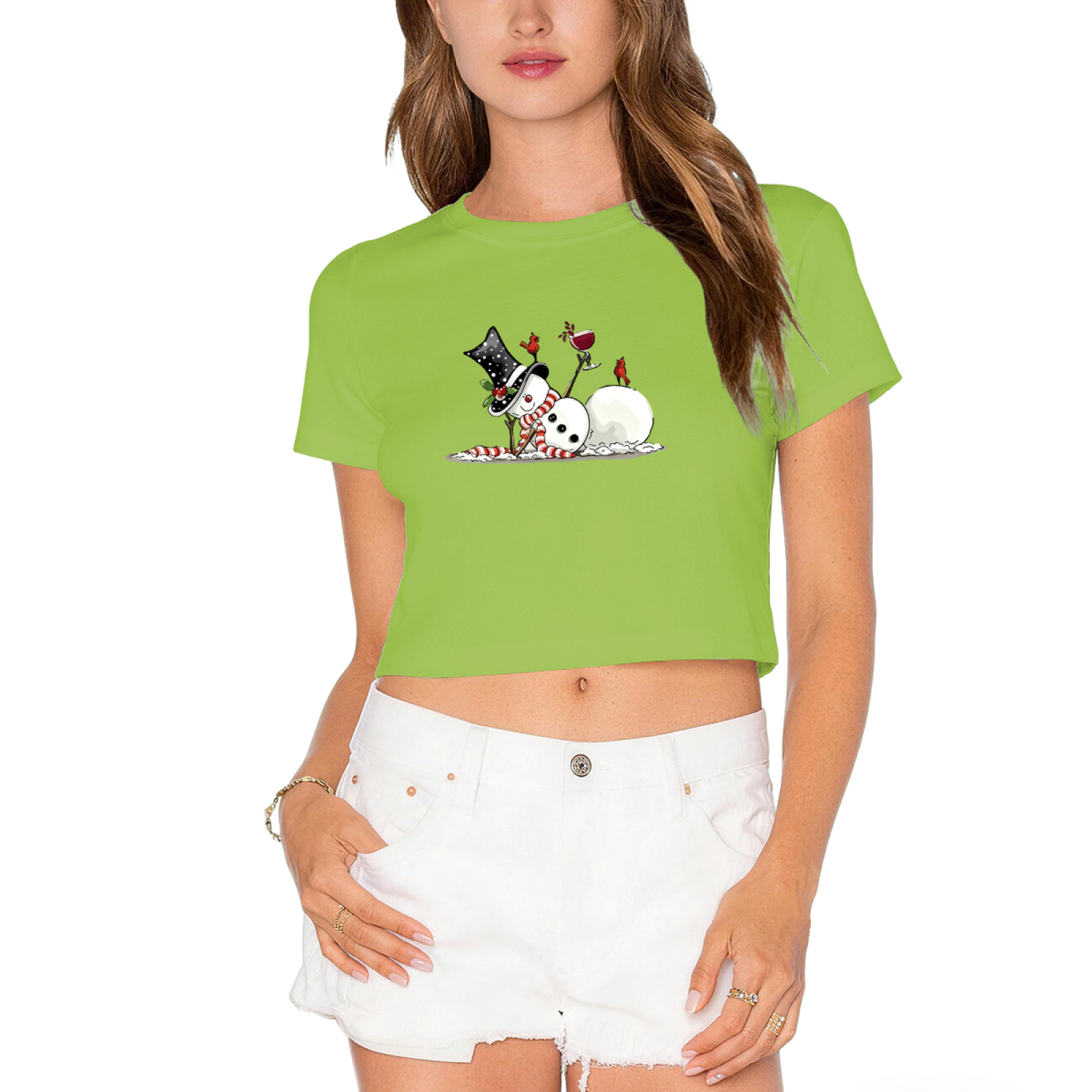 Funny Drunk Snowman Christmas Party Women Crop Top