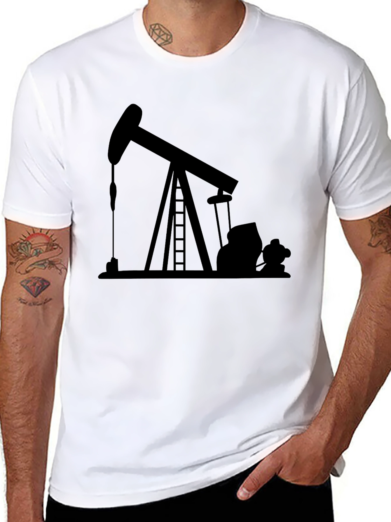 Oil Derrick Graphic T-Shirt - Black