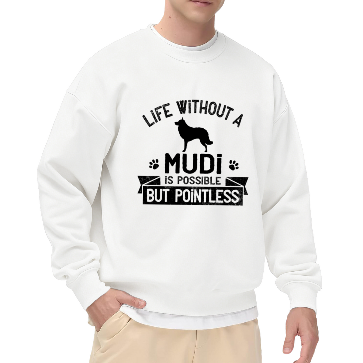 Life Without A Mudi Dog Crewneck Sweatshirt - Pet Lover Breed Silhouette Pullover