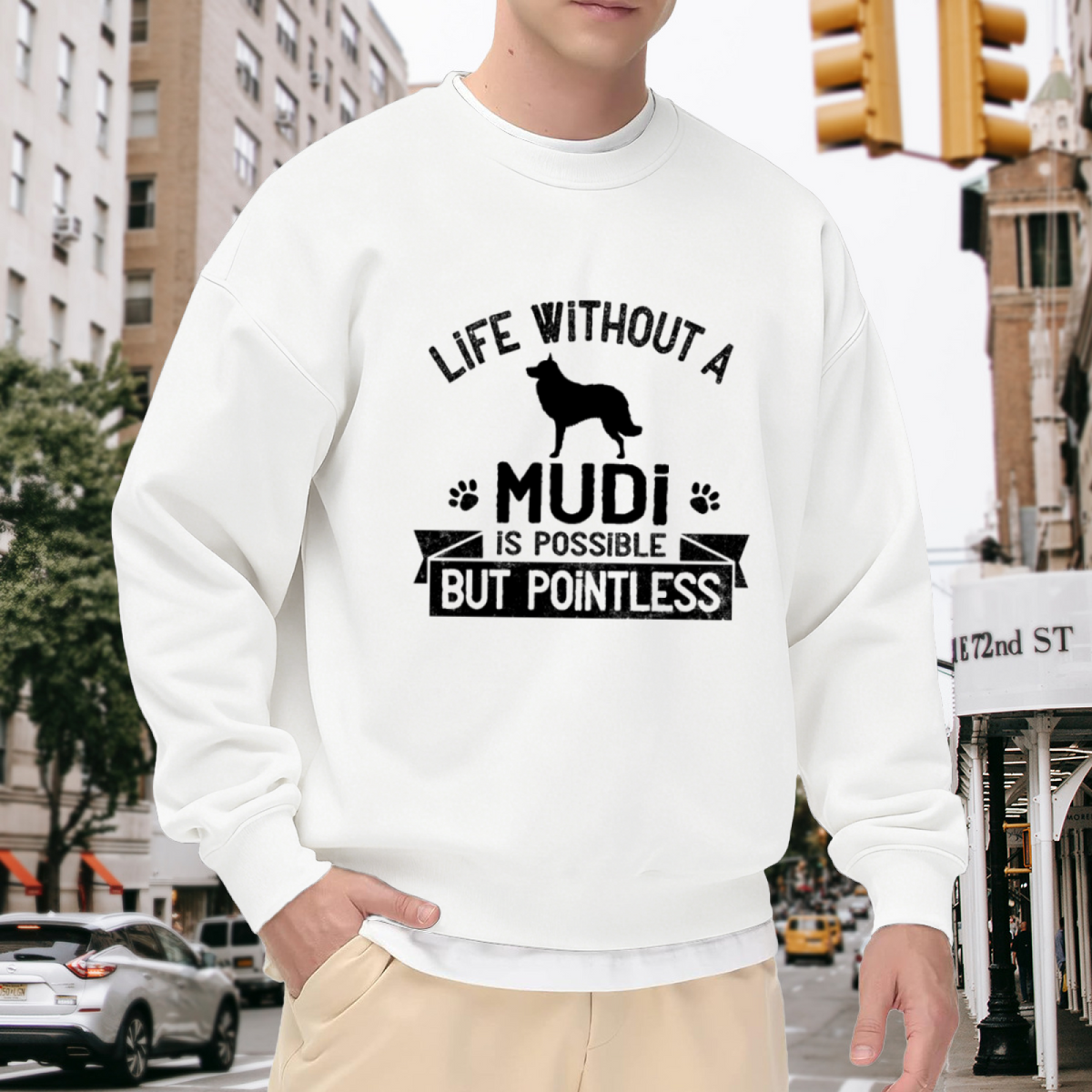 Life Without A Mudi Dog Crewneck Sweatshirt - Pet Lover Breed Silhouette Pullover