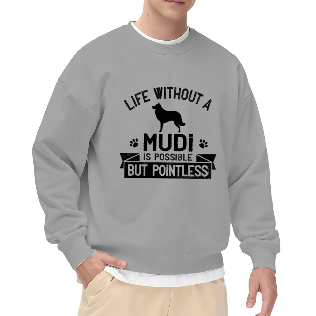 Life Without A Mudi Dog Crewneck Sweatshirt - Pet Lover Breed Silhouette Pullover