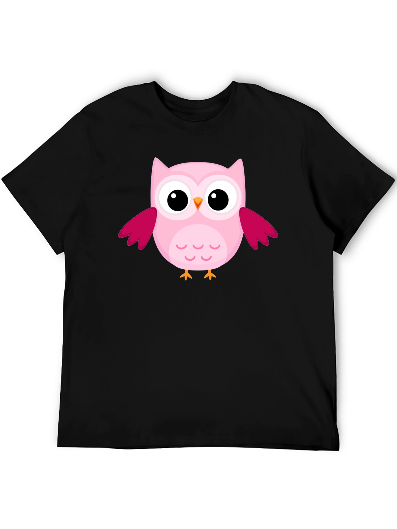 Cute Pink Owl Graphic Black T-Shirt