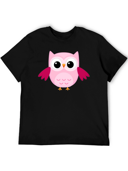 Cute Pink Owl Graphic Black T-Shirt