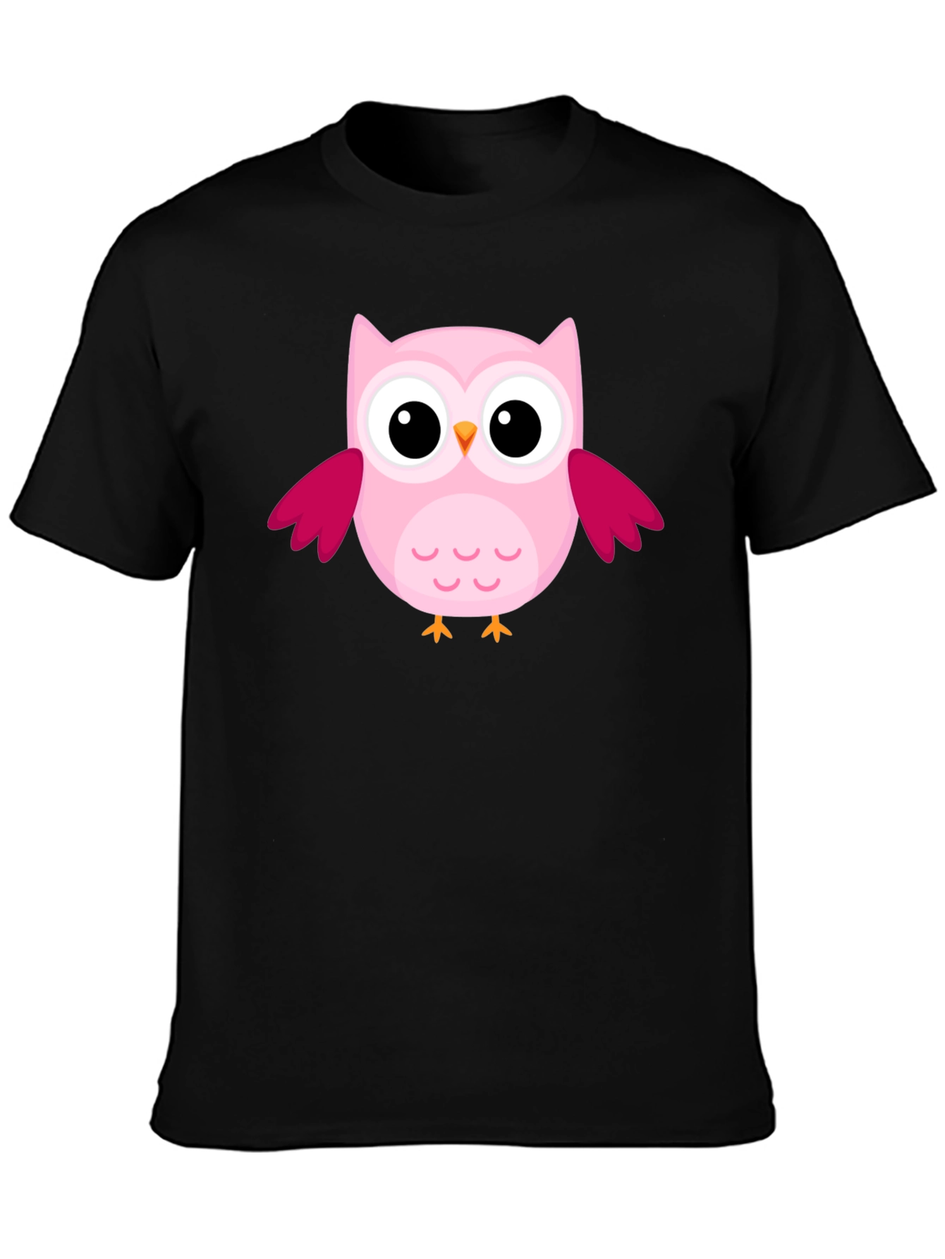 Cute Pink Owl Graphic Black T-Shirt