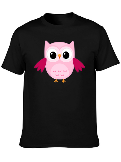 Cute Pink Owl Graphic Black T-Shirt