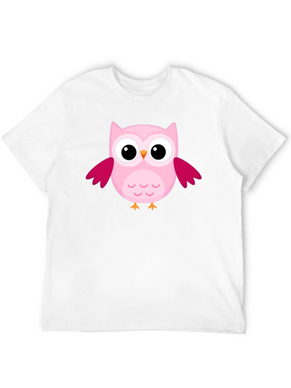 Cute Pink Owl Graphic Black T-Shirt