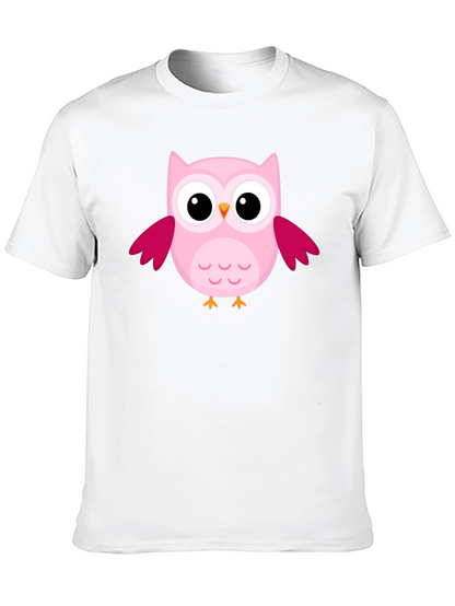 Cute Pink Owl Graphic Black T-Shirt