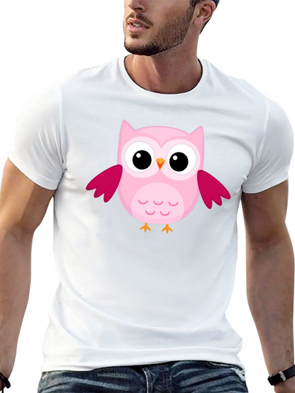 Cute Pink Owl Graphic Black T-Shirt