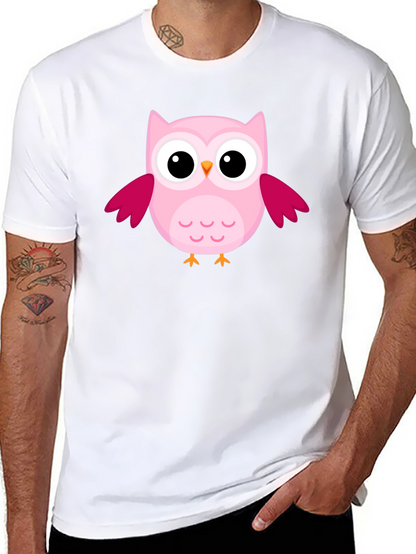 Cute Pink Owl Graphic Black T-Shirt