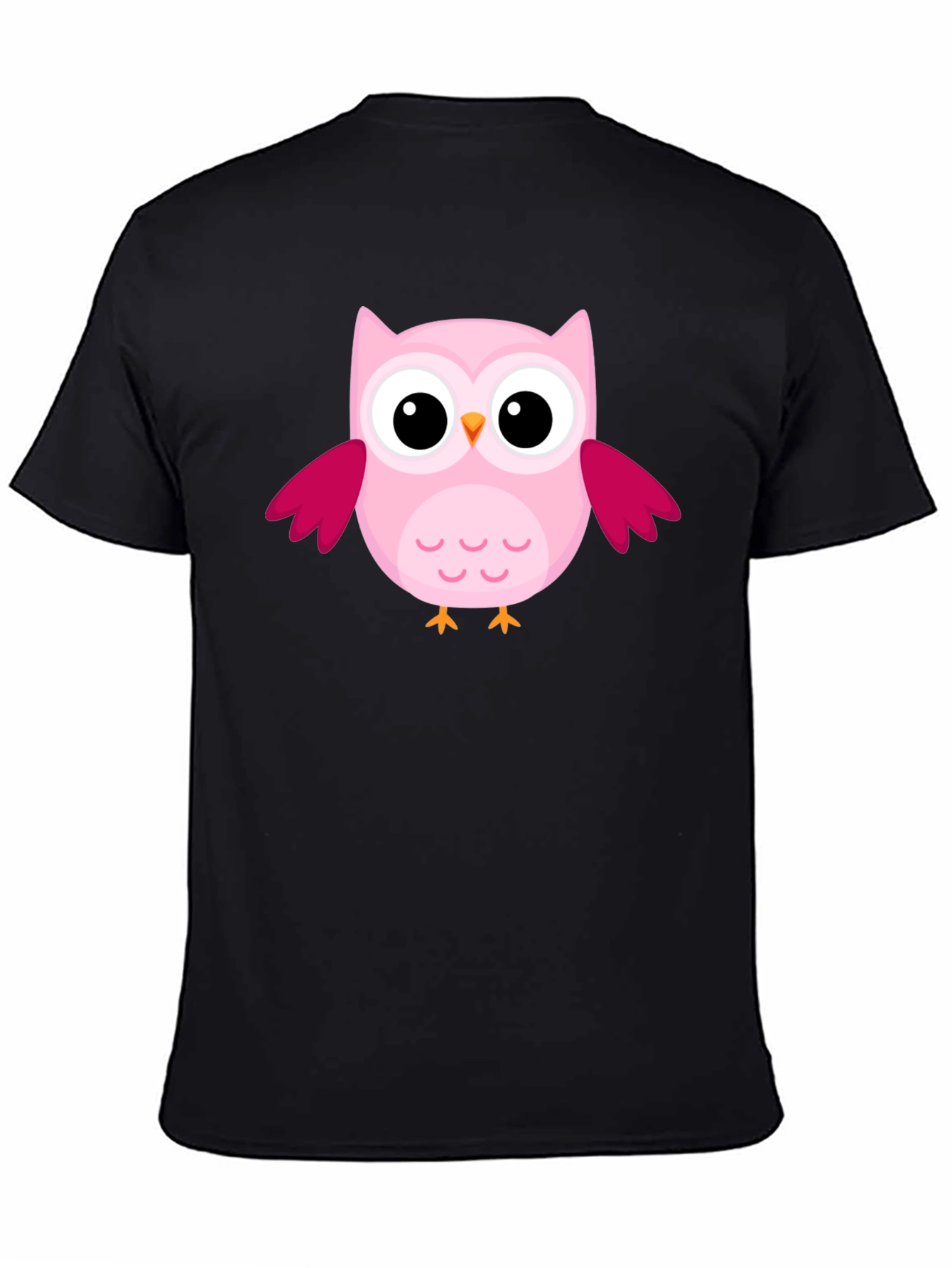 Cute Pink Owl Graphic Black T-Shirt