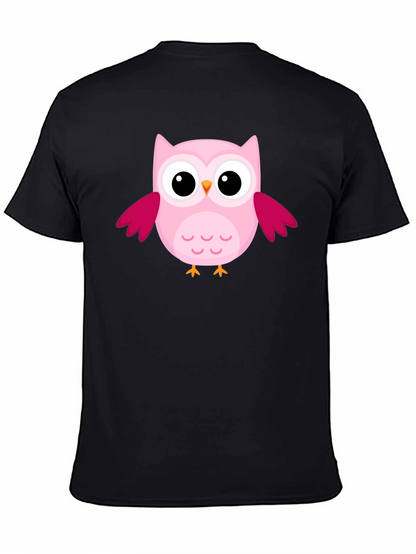 Cute Pink Owl Graphic Black T-Shirt