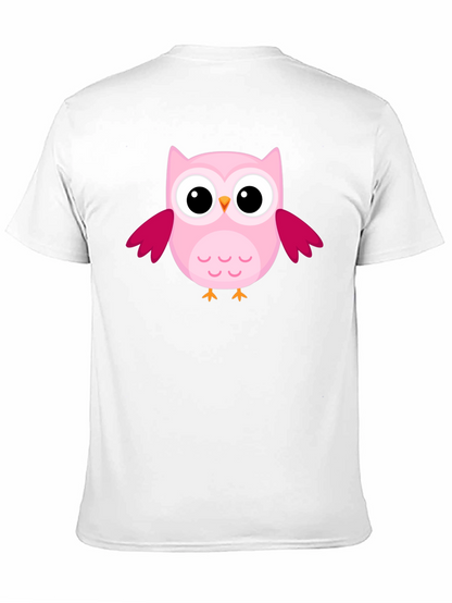Cute Pink Owl Graphic Black T-Shirt