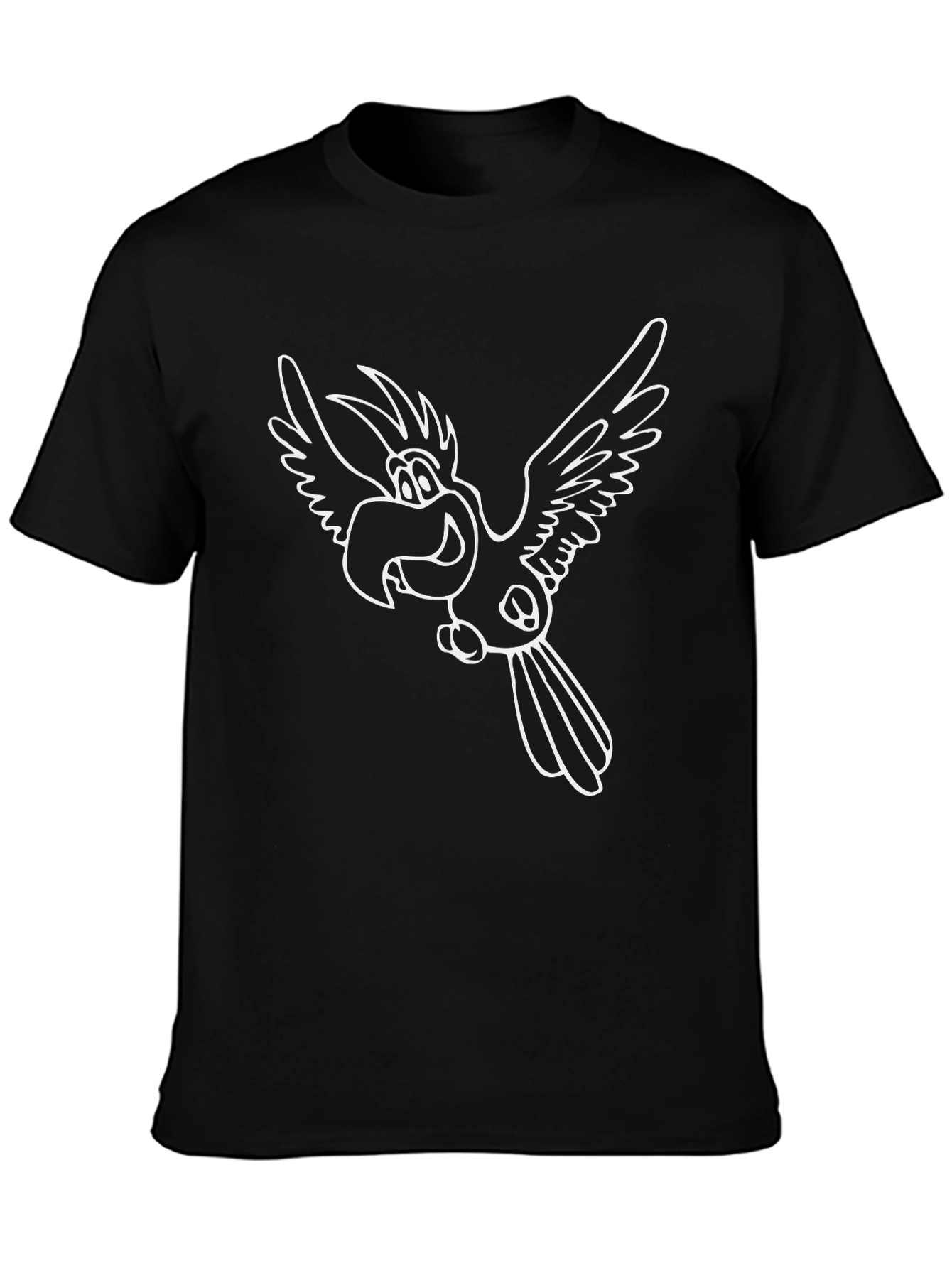 Cartoon Parrot Graphic Black T-Shirt