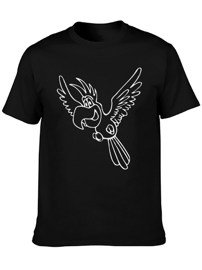 Cartoon Parrot Graphic Black T-Shirt