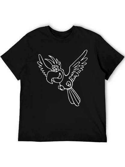 Cartoon Parrot Graphic Black T-Shirt