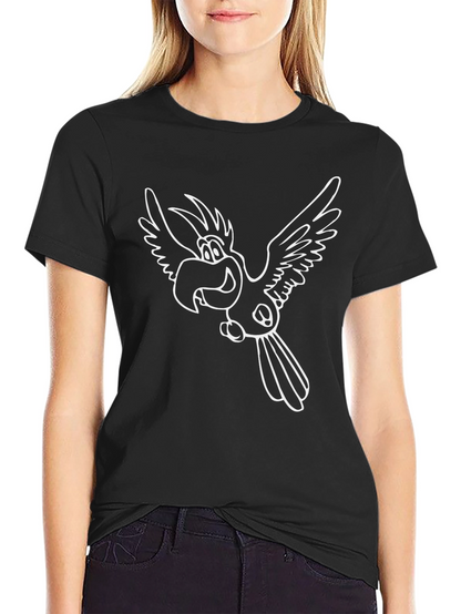 Cartoon Parrot Graphic Black T-Shirt