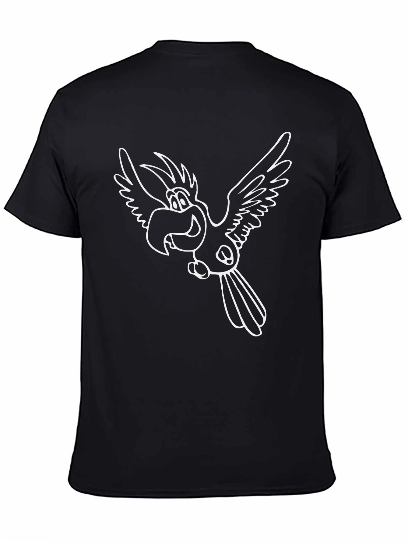 Cartoon Parrot Graphic Black T-Shirt