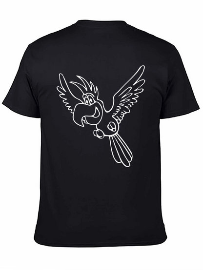 Cartoon Parrot Graphic Black T-Shirt