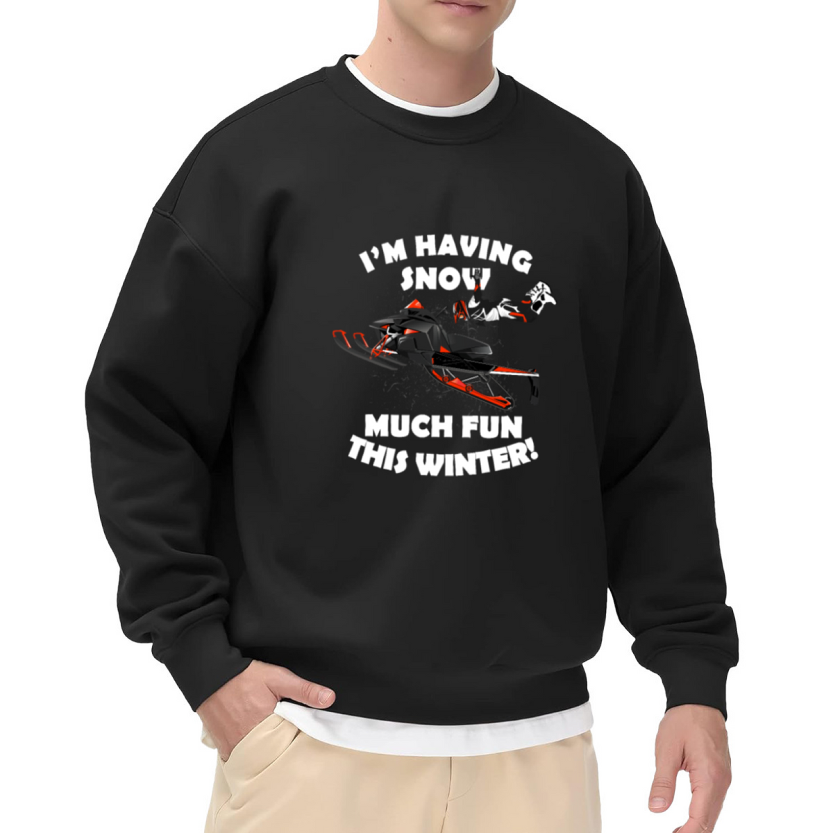 Snow Much Fun Winter Crewneck Sweatshirt - Funny Snowmobile Christmas Pullover