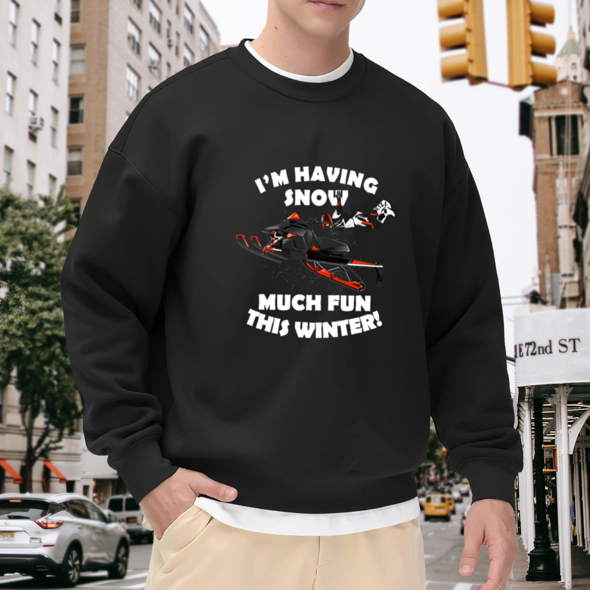 Snow Much Fun Winter Crewneck Sweatshirt - Funny Snowmobile Christmas Pullover