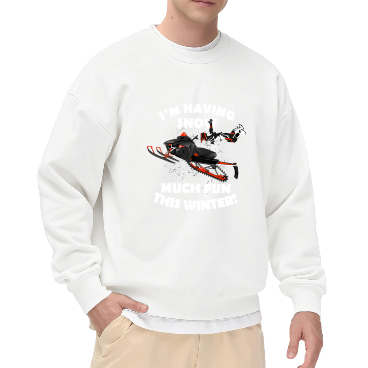 Snow Much Fun Winter Crewneck Sweatshirt - Funny Snowmobile Christmas Pullover