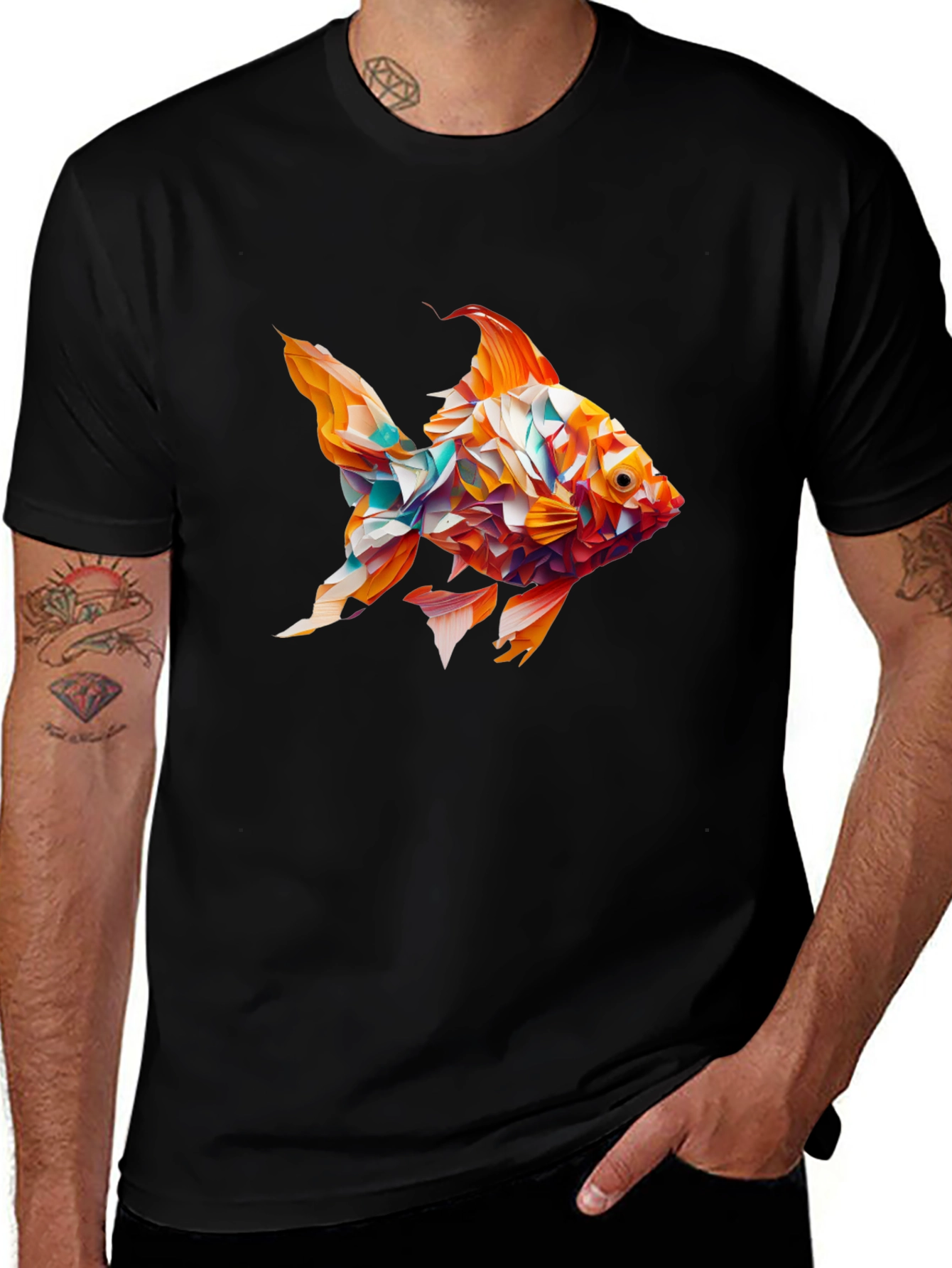 Abstract Goldfish Graphic Black T-Shirt